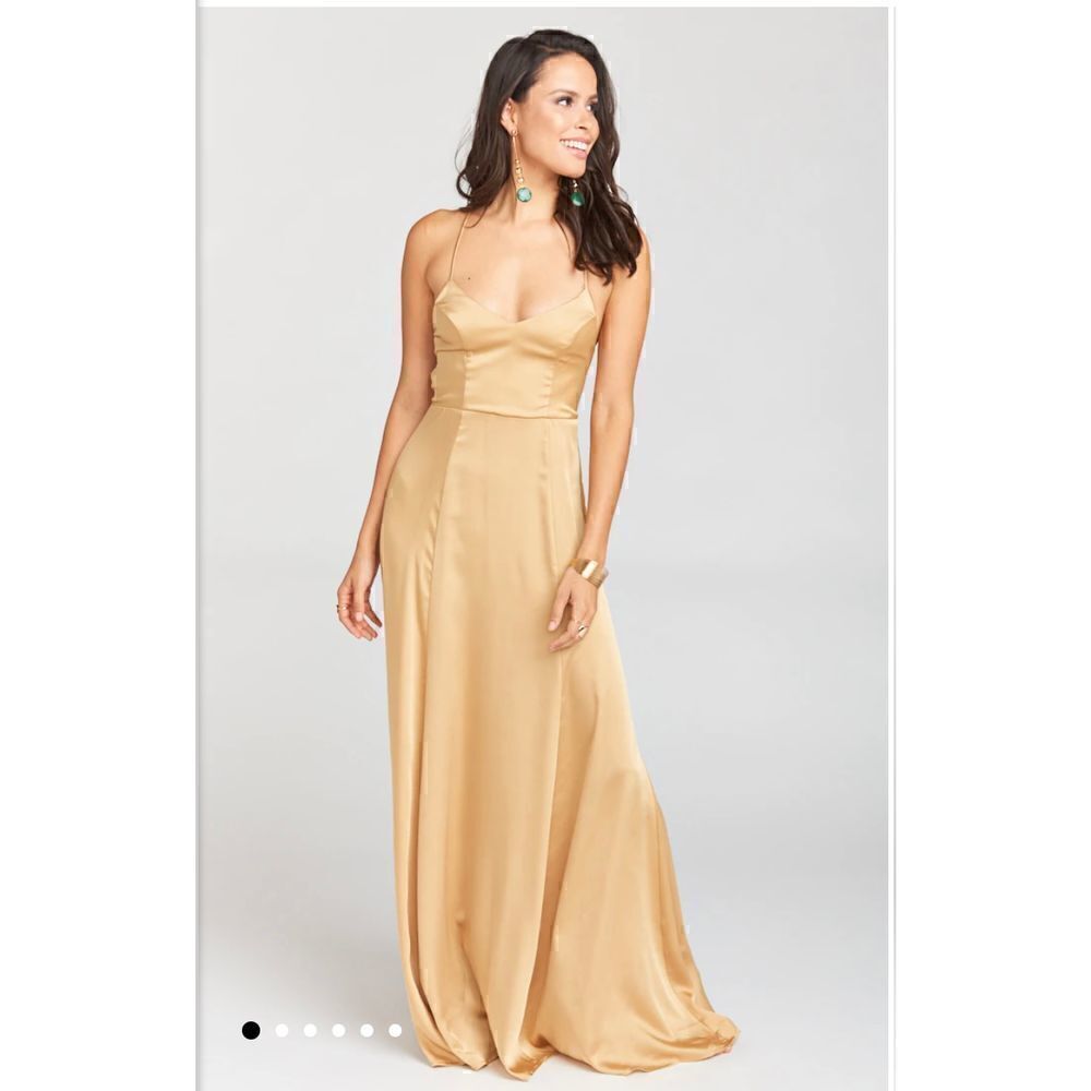 Show me Your Mumu Godshaw Goddess Gown in True Luxe Gold Satin XL